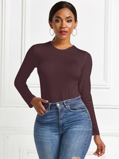 Stylish Round Neck Long Sleeve Bodysuit