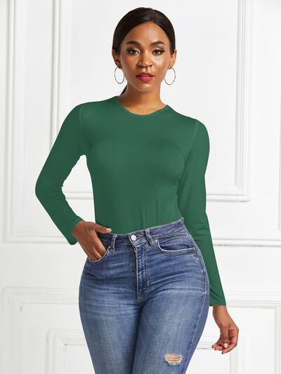 Stylish Round Neck Long Sleeve Bodysuit