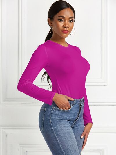 Stylish Round Neck Long Sleeve Bodysuit