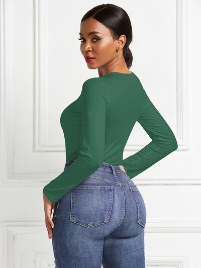 Stylish Round Neck Long Sleeve Bodysuit