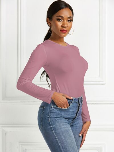 Stylish Round Neck Long Sleeve Bodysuit