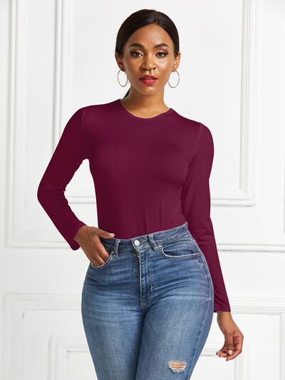 Stylish Round Neck Long Sleeve Bodysuit