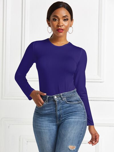 Stylish Round Neck Long Sleeve Bodysuit