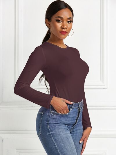 Stylish Round Neck Long Sleeve Bodysuit