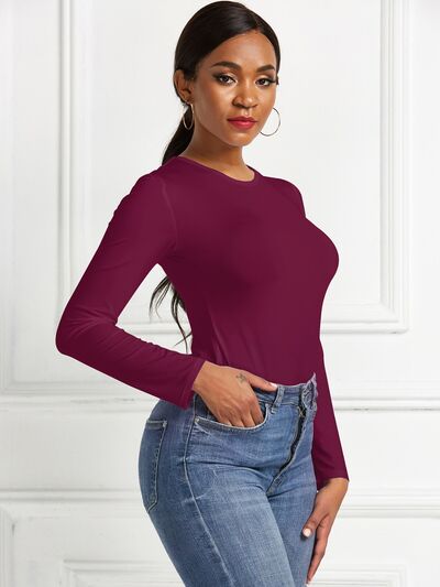 Stylish Round Neck Long Sleeve Bodysuit