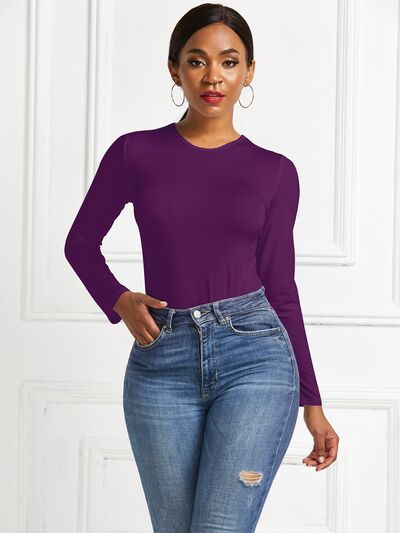 Stylish Round Neck Long Sleeve Bodysuit