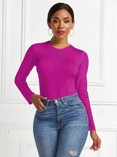 Stylish Round Neck Long Sleeve Bodysuit