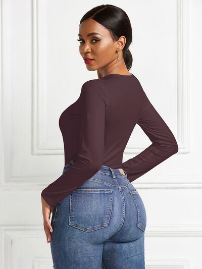 Stylish Round Neck Long Sleeve Bodysuit