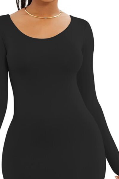 Sophisticated Long Sleeve Maxi Wrap Dress with Classic Round Neck