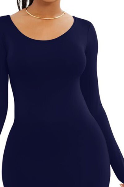 Sophisticated Long Sleeve Maxi Wrap Dress with Classic Round Neck