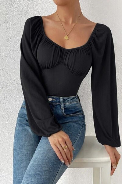 Elegant Ruched Balloon Sleeve Bodysuit