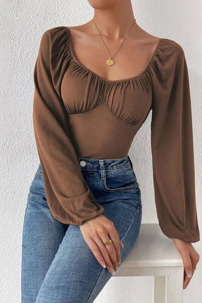 Elegant Ruched Balloon Sleeve Bodysuit