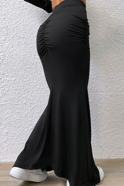 Sophisticated Ruched Maxi Skirt with Flared Hem Design