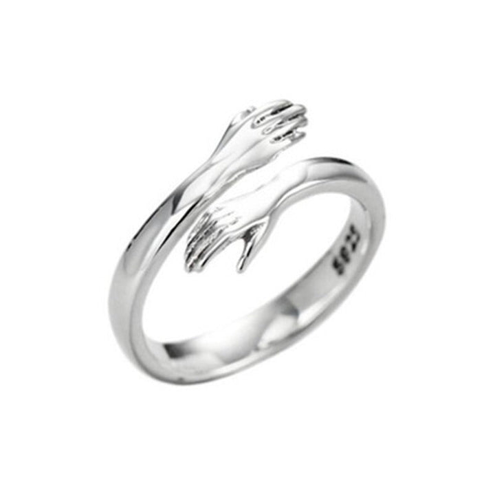 S925 Silver Small Fresh Versatile Love Hug Couple Adjustable Ring Girl