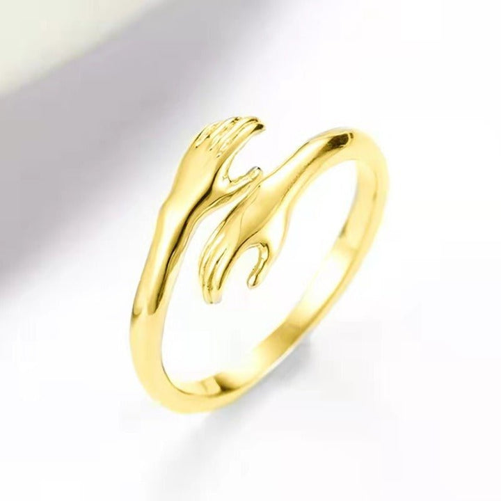 S925 Silver Small Fresh Versatile Love Hug Couple Adjustable Ring Girl