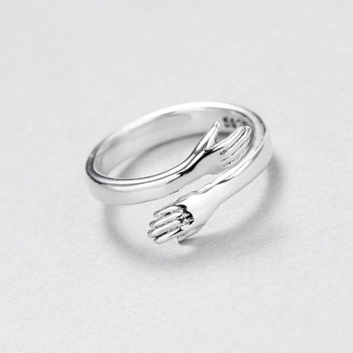 S925 Silver Small Fresh Versatile Love Hug Couple Adjustable Ring Girl