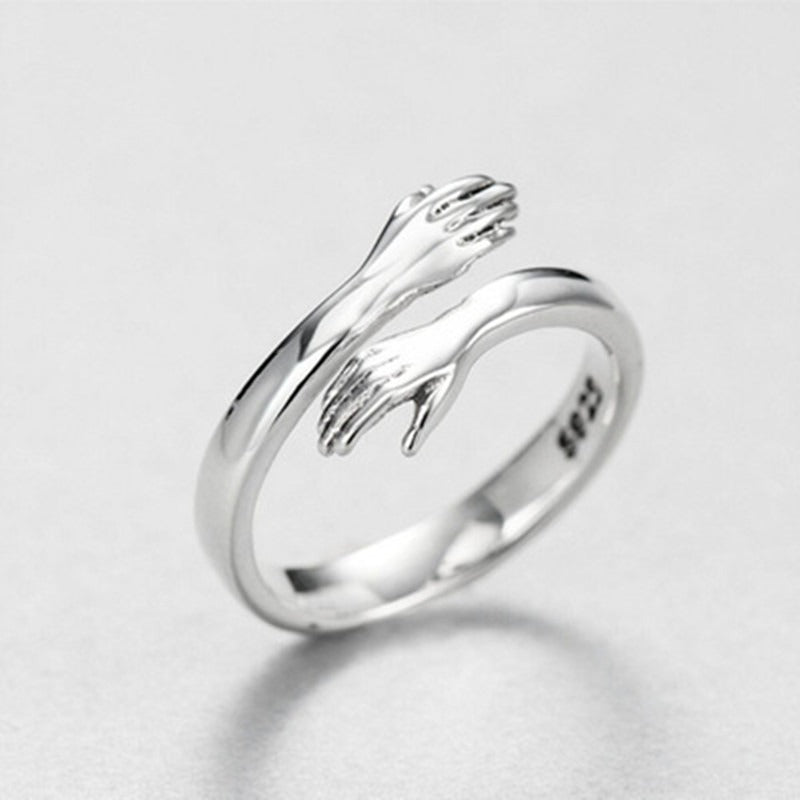 S925 Silver Small Fresh Versatile Love Hug Couple Adjustable Ring Girl