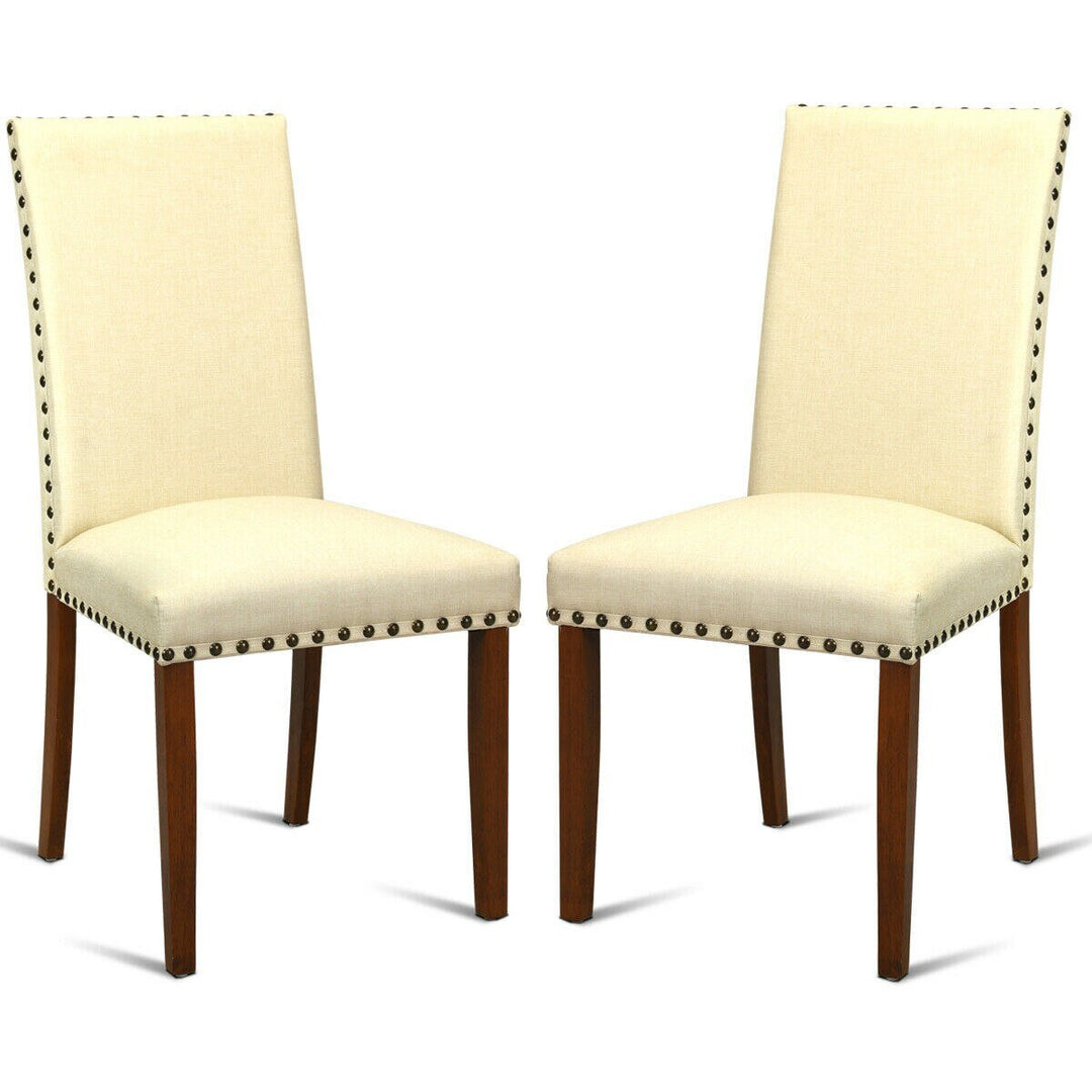 Set of 2 Dining Chairs Fabric Upholstered Armless Accent Home Furniture Beige