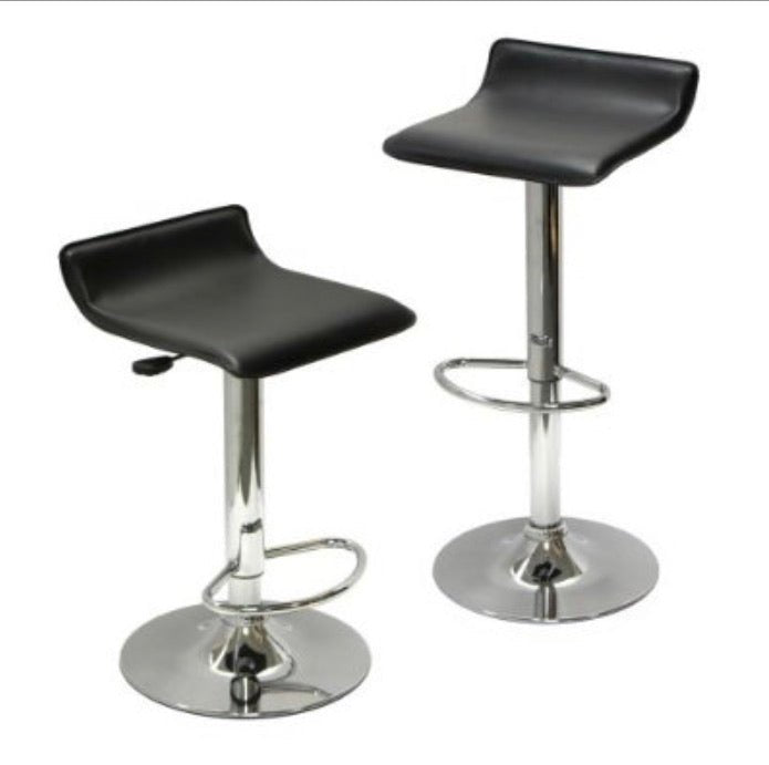 Set of 2 Modern Air-Lift Adjustable Bar Stools with Black Seat