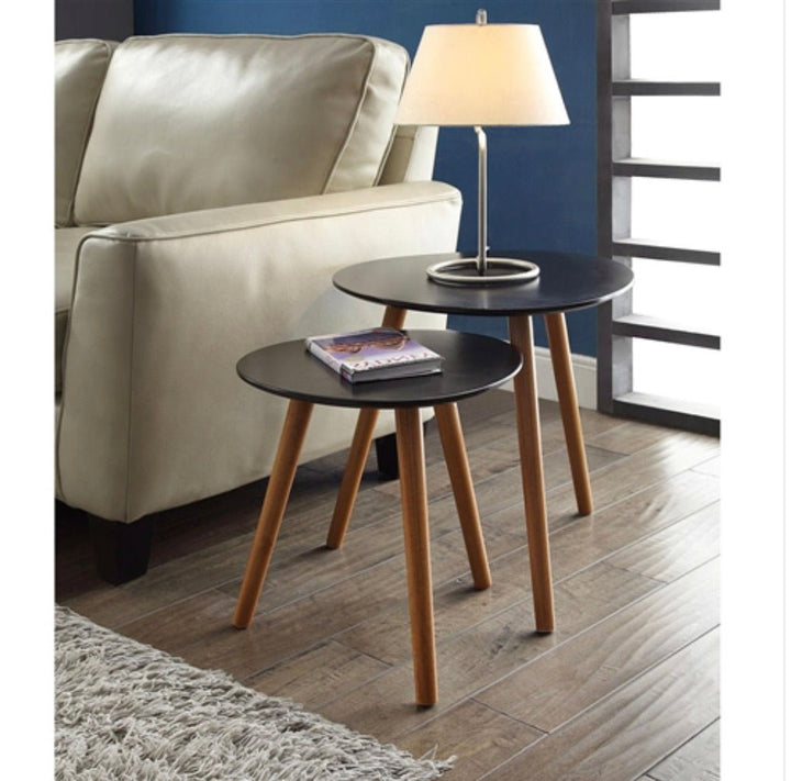 Set of 2 - Modern Mid-Century Style Nesting Tables End Table in Black