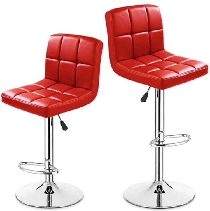 Set of 2 Red Faux Leather Swivel Bar Stools Pub Chairs