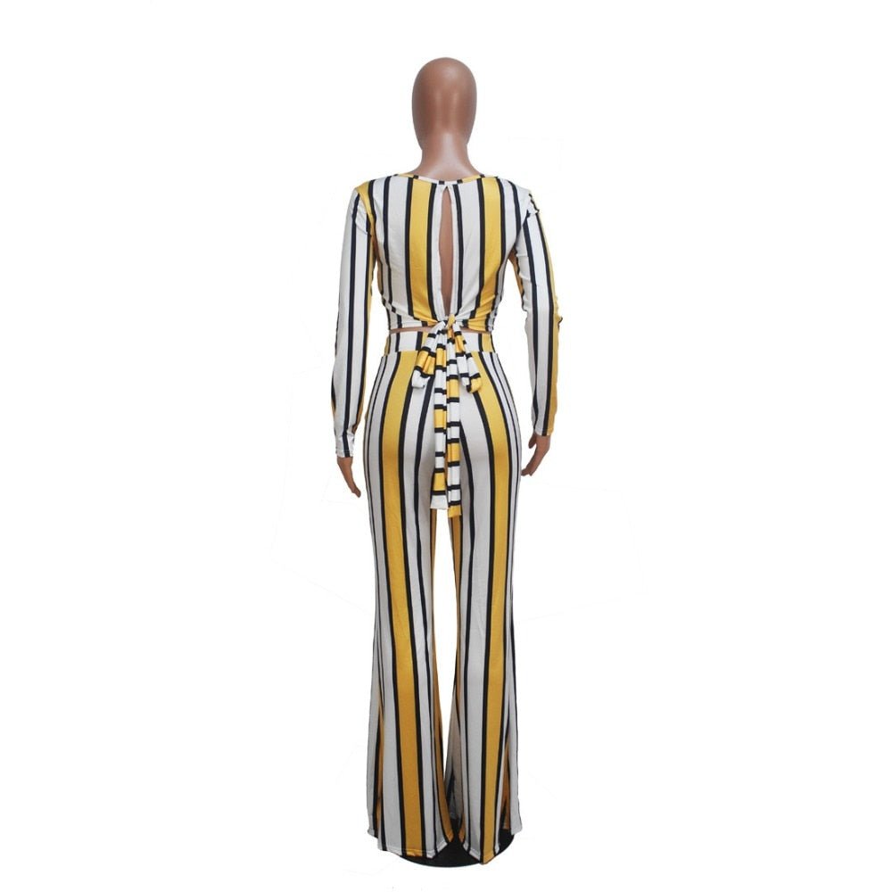 Stylish Autumn Striped Women's Two-Piece Tracksuit Set