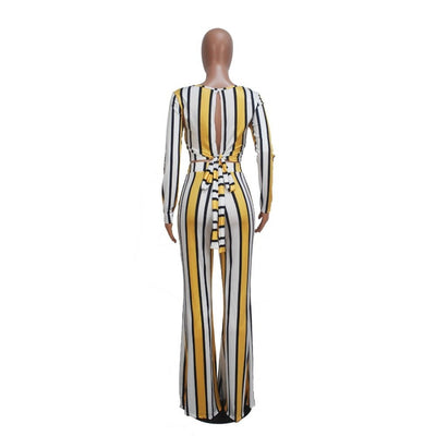 Stylish Autumn Striped Women's Two-Piece Tracksuit Set