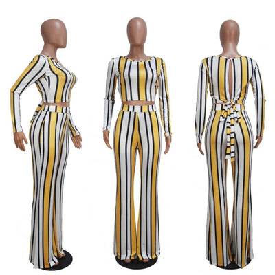 Stylish Autumn Striped Women's Two-Piece Tracksuit Set