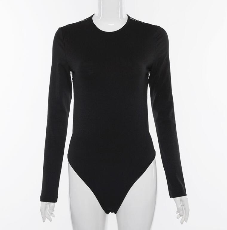 Seductive Lace-Back Bodysuit for Women - Long Sleeve Wear