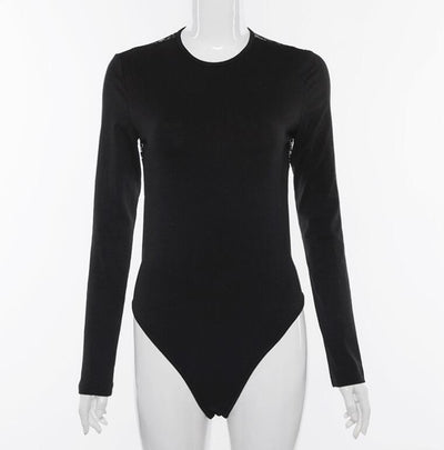Seductive Lace-Back Bodysuit for Women - Long Sleeve Wear