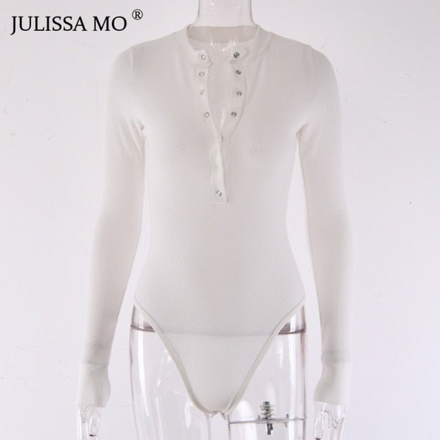 Chic V Neck Long Sleeve Knitted Bodysuit for Women