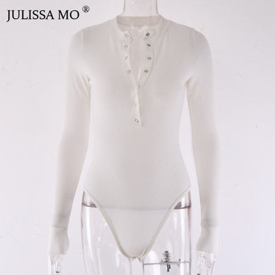 Chic V Neck Long Sleeve Knitted Bodysuit for Women