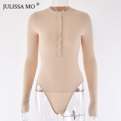 Chic V Neck Long Sleeve Knitted Bodysuit for Women