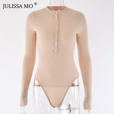 Chic V Neck Long Sleeve Knitted Bodysuit for Women