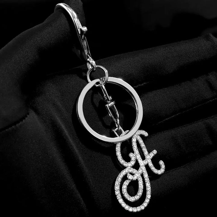 "Shimmering Scriptz - 26 Sparkling Initials Crystal Keychains in Silver Alloy (A-Z Letters)"