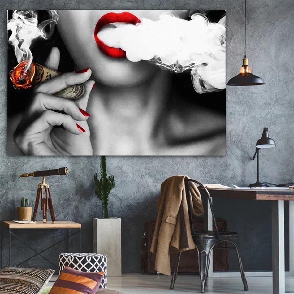 Smoking Women Wall Art Oil Print  Paintings  Abstract Picture  No Frame Chemical Fiber Cloth