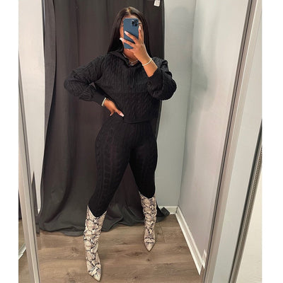 Sleek Winter Knitted Ensemble for Women Sweater Hoodie Set