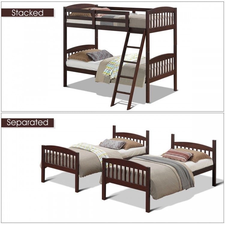 Solid Wood Twin Bunk Beds with Detachable Kids Ladder