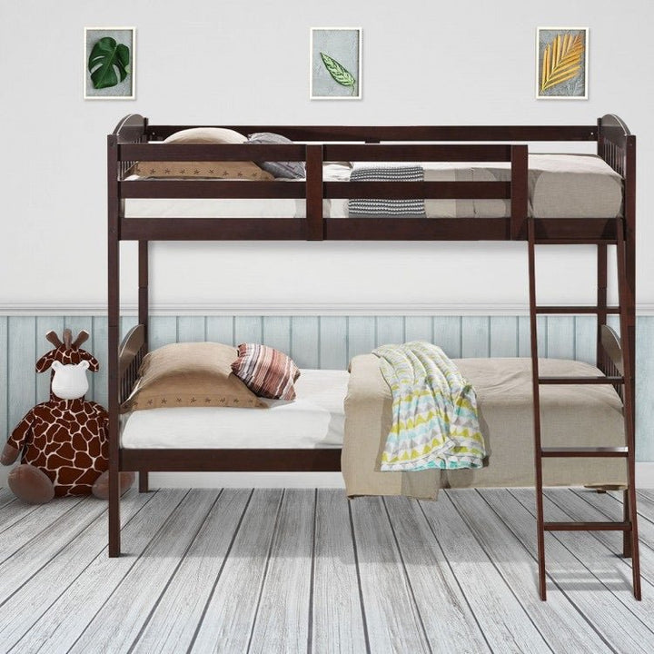 Solid Wood Twin Bunk Beds with Detachable Kids Ladder