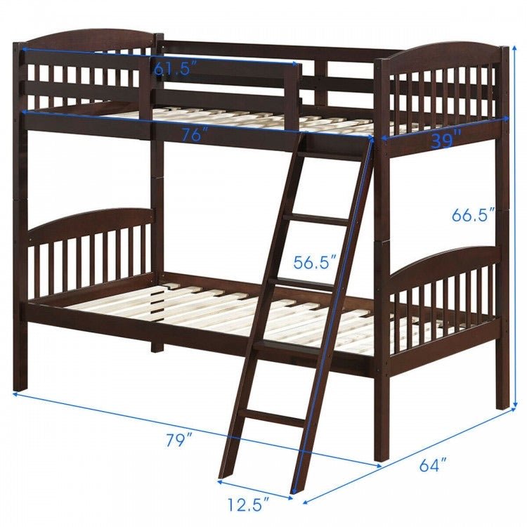 Solid Wood Twin Bunk Beds with Detachable Kids Ladder