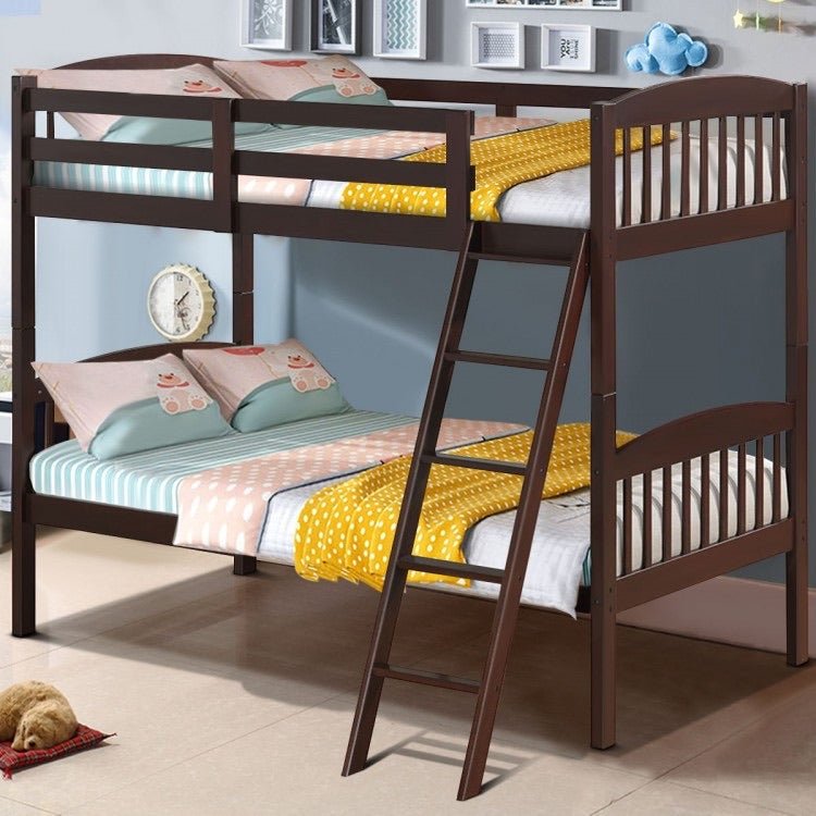 Solid Wood Twin Bunk Beds with Detachable Kids Ladder