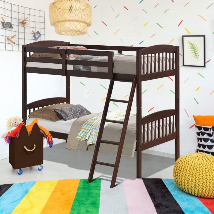 Solid Wood Twin Bunk Beds with Detachable Kids Ladder