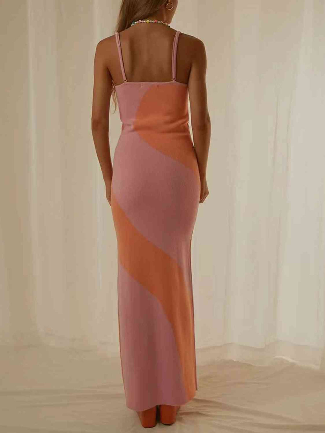 Elegant Spaghetti Strap Knit Maxi Dress