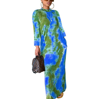 Stylish Spring Colorblock Maxi Dress with Long Sleeves