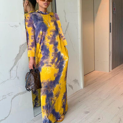 Stylish Spring Colorblock Maxi Dress with Long Sleeves