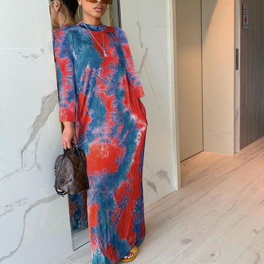 Stylish Spring Colorblock Maxi Dress with Long Sleeves