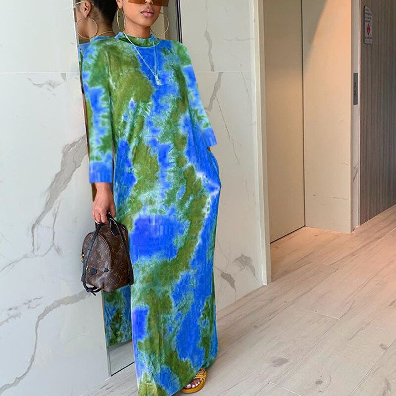 Stylish Spring Colorblock Maxi Dress with Long Sleeves
