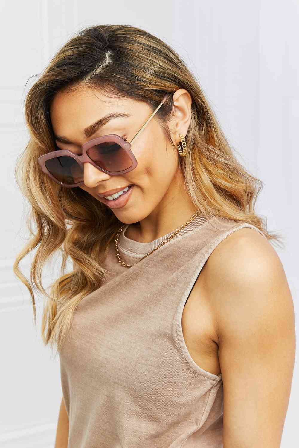 Hybrid Square Sunglasses with Metal-Plastic Temples