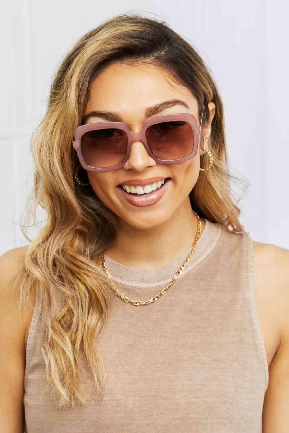 Hybrid Square Sunglasses with Metal-Plastic Temples