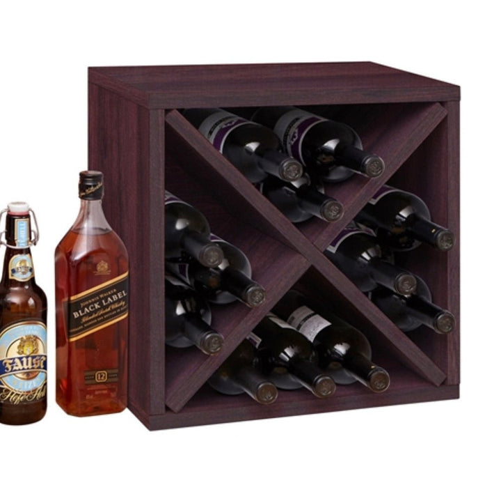 Stackable 12-Bottle Wine Rack in Espresso Brown Wood Finish